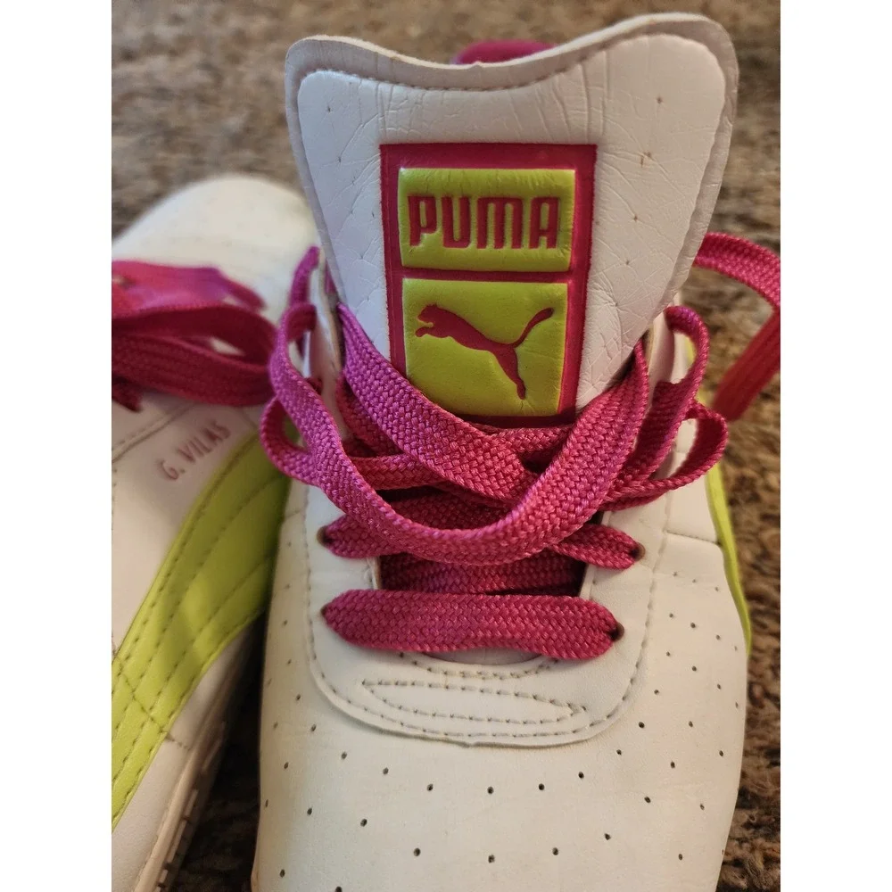Puma G. Vilas Womens Sneaker White Pink Lime Green 354252 Size 7 Retro Tennis